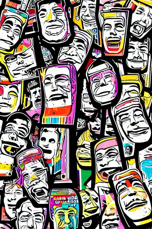 Image similar to sticker art, cronobreaker moai statue popart slap face caricature comic book illustration cartoon graffity street digital