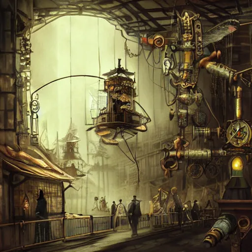 Prompt: steampunk Japan, art station