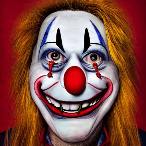 Prompt: A highly detailed portrait of a smiling crying clown