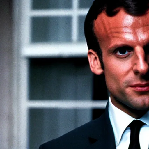 Prompt: Gigachad Emmanuel Macron in American Psycho (1999)