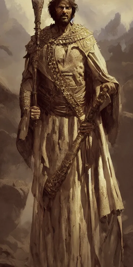 Image similar to a full body portrait of the ancient historical biblical evil pagan king ahab of Israel by craig mullins and marc simonetti, Ross Tran and WLOP, by Andrew Wyeth and Gerald Brom, In the style of John singer Sargent and James gurney, ARTSTATION, cgsociety, polycount, character design, CINEMATIC, AWE INSPIRING, BEAUTIFUL, ART GERM