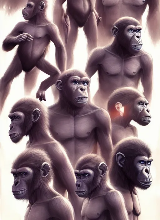 Prompt: of group of ape kids with super powers getting ready for battle against the heavens, symmetrical, perfect face anatomy, establishing cinematic movie scene of a cinematic scene!, intricate, elegant, highly detailed, lotus flower, artstation, art by artgerm, anime, stylish, concept art, smooth, sharp focus, wlop