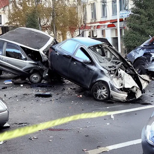 Image similar to russian car crash at major intersection with oxygen tanker exploding