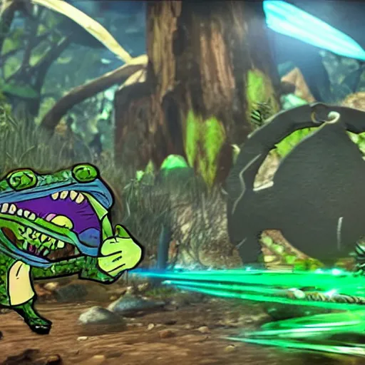 Image similar to pickle rick inside the monster hunter rise game