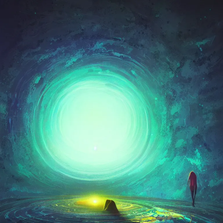 Prompt: person in the distance psychedelic disco that can ’ t escape vortex black hole 4 k award winning digital art by anato finnstark