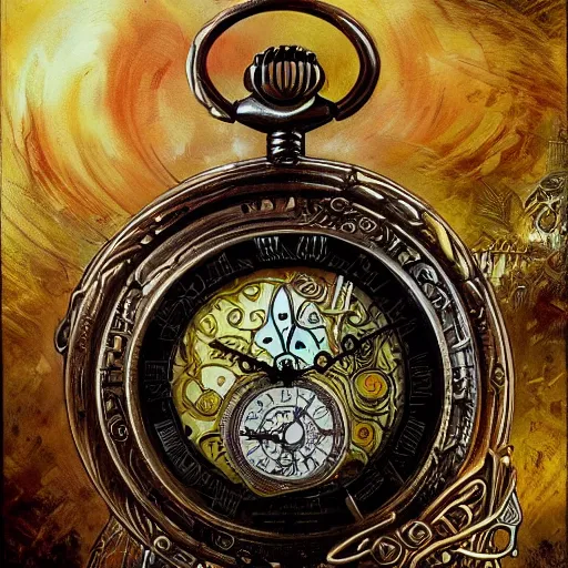 Image similar to low angle shot of a steampunk pocket watch by clive barker, intricate, elegant, highly detailed, centered, digital painting, artstation, concept art, smooth, sharp focus, illustration, artgerm, Tomasz Alen Kopera, Peter Mohrbacher donato giancola, Joseph Christian Leyendecker, WLOP, Boris Vallejo.