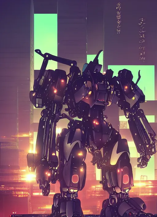 Image similar to intricate digital artwork of a giant japanese anime mecha by by nuthin'but mech, by kallamity sketchbook, inspired by nier : automata, neon city background, octane render, cgstation, 4 k resolution