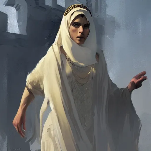 Image similar to zeus wearing an islamic women clothes by greg rutkowski