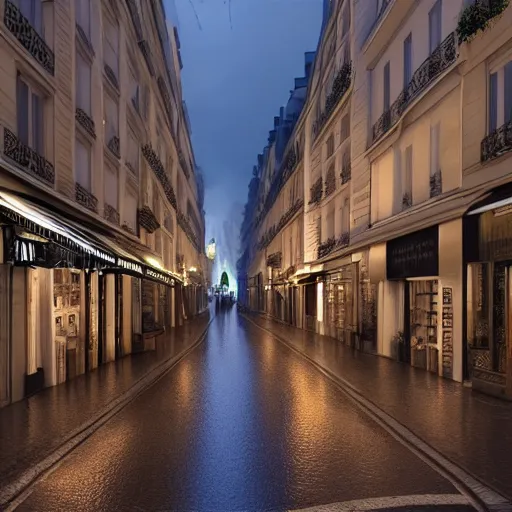 Prompt: night cliché of Paris' street with a lot of little stores open, pretty and smooth lightening 8k unreal engine render