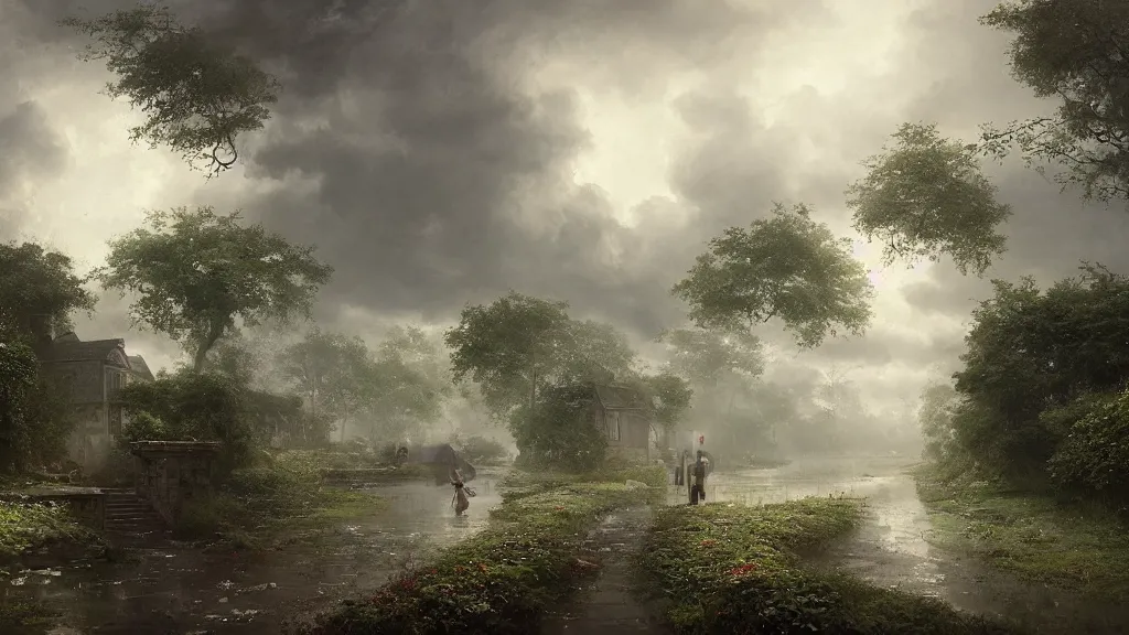 Image similar to this was the start of the journey, leaving the trimmed gardens and clipped hedges of home. andreas achenbach, artgerm, mikko lagerstedt, zack snyder, tokujin yoshioka