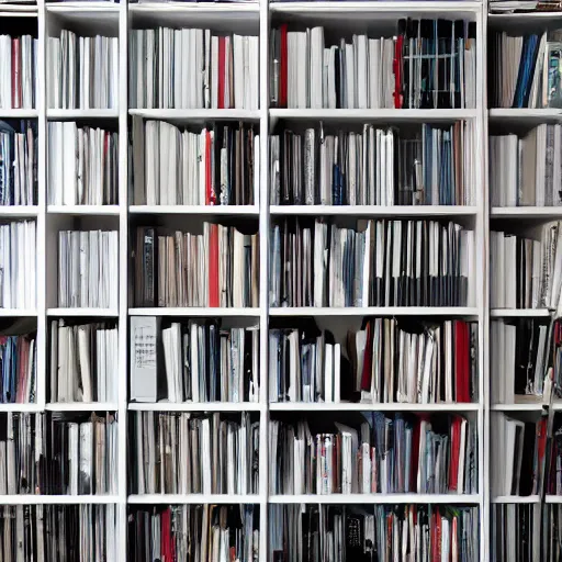 Image similar to photo of white bookshelf designed by jean nouvel