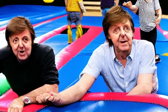 Prompt: paul mccartney at a trampoline park