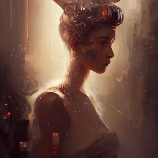 Image similar to portrait of a beautiful cute girl with robot ears falling into the third dimension by greg rutkowski, 4k, intricate details