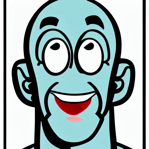 Image similar to handsome squidward as strong male, big smile, hero, strong chin, handsome, pop art portrait