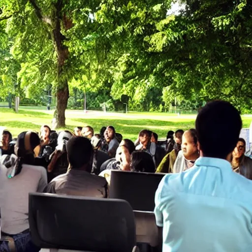 Prompt: A neo-sapien holding a lecture at a highly respected university, people standing in admiration clapping