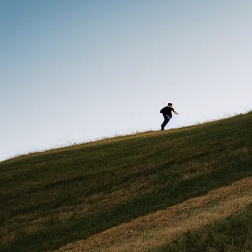 Prompt: a man rolling down an hill