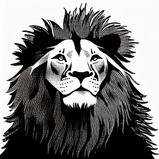 Prompt: lion profile, black silhouette art on white background