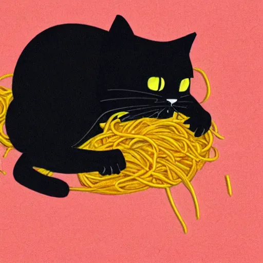 Image similar to black cat eating spaghetti