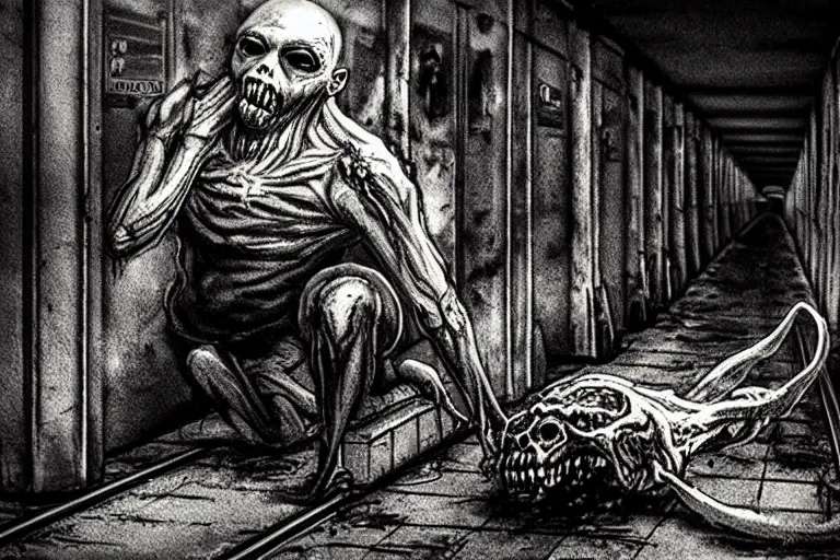 Generate an eerie and intense artwork depicting scp-682, a large