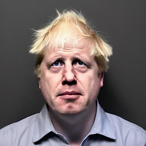 Prompt: Boris Johnson police mugshot