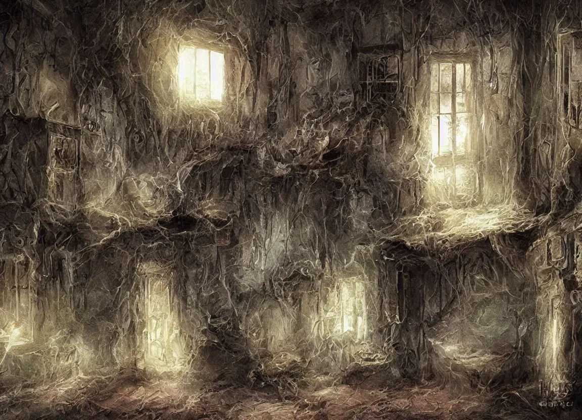 Prompt: a poltergeist inside a creepy house, fantasy art