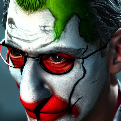 Image similar to cinematic shot of gordon freeman with joker face paint, 8 k, very detailed, half - life 2, very intricate,