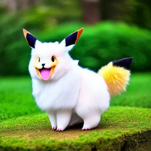 Image similar to real life Pokemon, cute!!!, fluffy!!!, ultra realistic!!!, golden hour, sharp focus