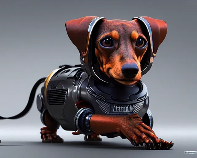 Prompt: dachshund robot, mechanical, machine, octane render, concept art, sharp focus, hyper - realistic, intricate, detailed, damien guimoneau, luka mivsek, ruan jia