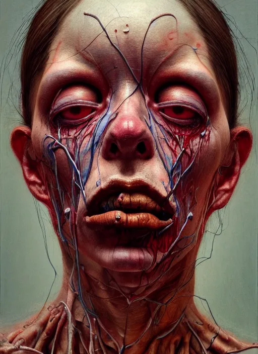 Image similar to there is ugliness in beauty, but there is also beauty in ugliness detailed portrait painting inspired by beksinski and alex gray, accurate anatomy by jenny saville, edward hopper trending on artstation. 8 k