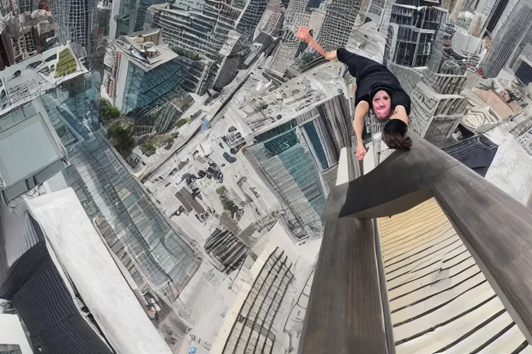 Image similar to first person perspective pov of parkour at high buildings