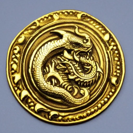 Image similar to pirate coin made of gold portraying of a dragon, high detail