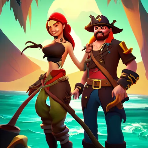 Image similar to jack the pirate and mermaid on sea of thieves game avatar hero, behance hd by jesper ejsing, by rhads, makoto shinkai and lois van baarle, ilya kuvshinov, rossdraws global illumination