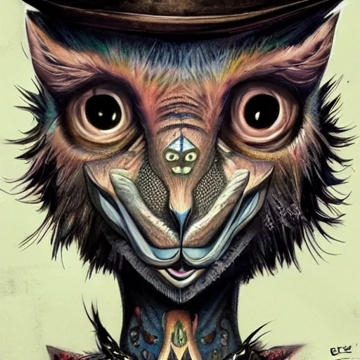 Image similar to a dik dik monster with tattoos, wearing a fedora, tattoos, colorful, digital art, fantasy, magic, trending on artstation, ultra detailed, professional illustration by basil gogos