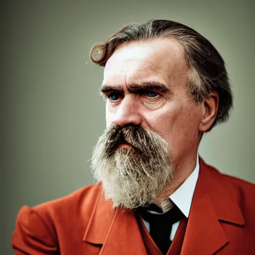Image similar to color portrait photography of modern friedrich nietzche, dressed as a philosopher from 2 0 2 0 taken with canon eos, f / 4