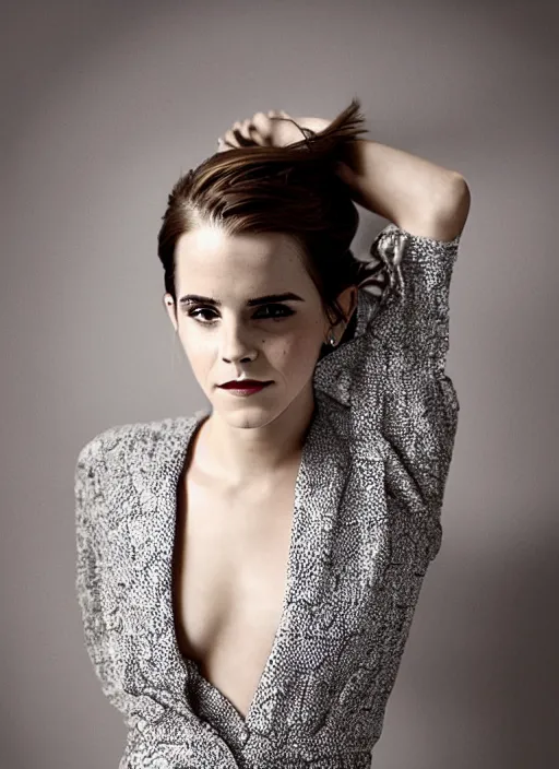 Image similar to Emma Watson for Glamour, perfect face, hot summertime, full length shot, colorful, XF IQ4, 150MP, 50mm, f/1.4, ISO 200, 1/160s, natural light, Adobe Photoshop, Adobe Lightroom, DxO Photolab, Corel PaintShop Pro, rule of thirds, symmetrical balance, depth layering, polarizing filter, Sense of Depth, AI enhanced