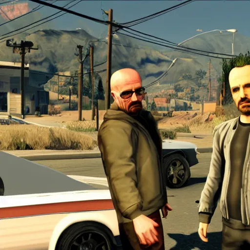 Image similar to walter white & jesse pinkman in grand theft auto v