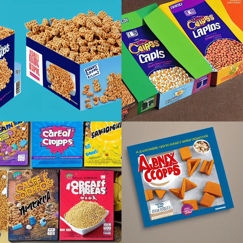 Prompt: a box of cereal front cover design caltrops
