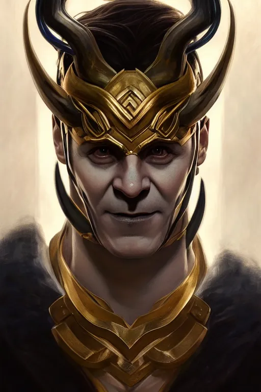 Image similar to symmetry!! portrait of loki in the style of god of war, machine parts embedded into face, intricate, elegant, highly detailed, digital painting, artstation, concept art, smooth, sharp focus, illustration, art by artgerm and greg rutkowski and alphonse mucha, 8 k