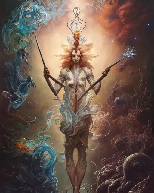 Image similar to a single wand, the ace of wands tarot card, fantasy composition made of fractals, ultra realistic, wide angle, intricate details, the fifth element artifacts, highly detailed by peter mohrbacher, hajime sorayama, wayne barlowe, boris vallejo, aaron horkey, gaston bussiere, craig mullins