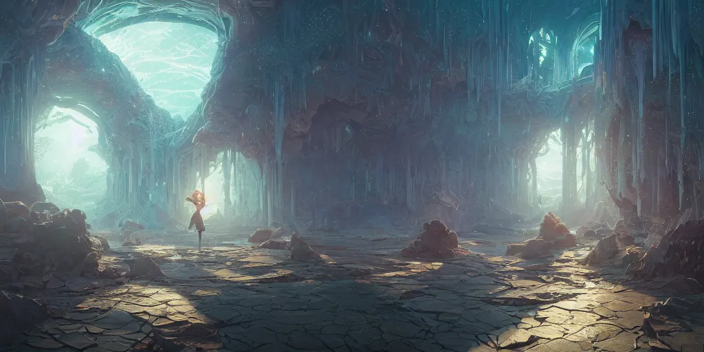 Prompt: a gleaming crystal archipelago, dry, salty, stephen bliss, unreal engine, illustration, fantasy art by greg rutkowski, loish, rhads, ferdinand knab, makoto shinkai and lois van baarle, ilya kuvshinov, rossdraws, tom bagshaw, global illumination, radiant light, detailed and intricate environment