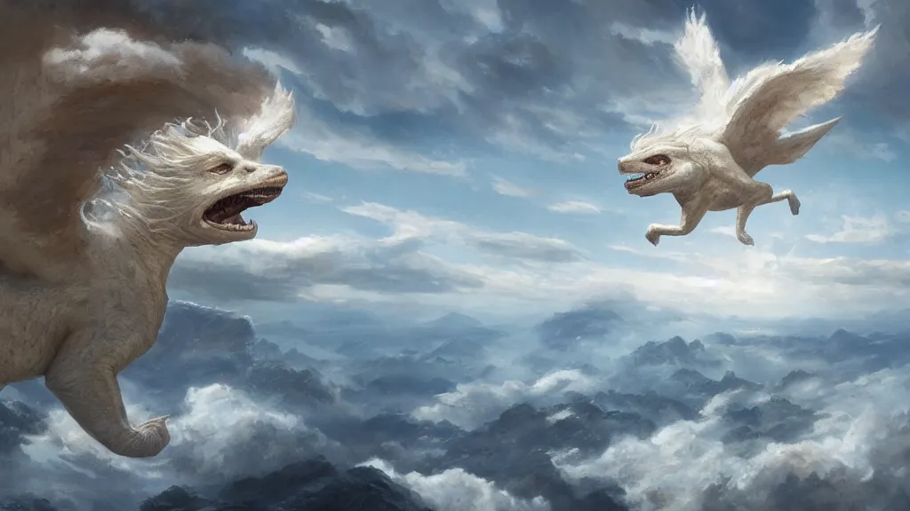 Image similar to falkor flying through the nothing. the neverending story movie. greg rutkowski. sunlit undertones. 3 8 4 0. 2 1 6 0.