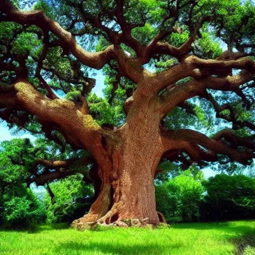 Image similar to a huge ancient oak in the style of studio ghibli