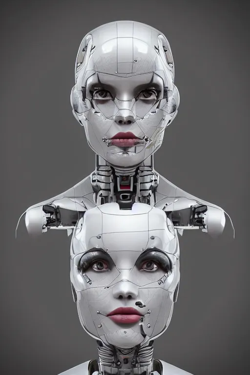 Image similar to robot with human face, female head, woman human face, human face realistic, human head, cyborg frame concept, cyborg by ales-kotnik, sci-fi android female