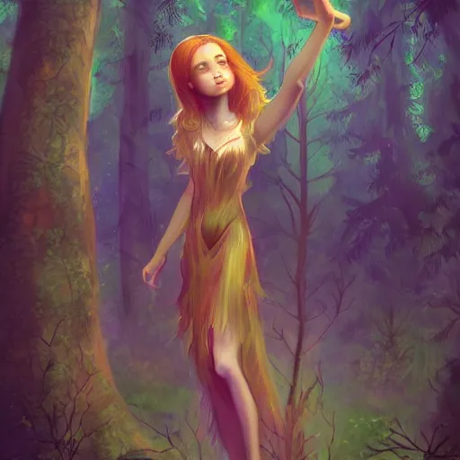 Image similar to alluring tree girl in a magical forest, digital art, trending on artstation