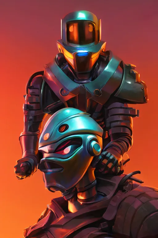 Image similar to epic mask helmet robot ninja portrait stylized as fornite style game design fanart by concept artist gervasio canda, behance hd by jesper ejsing, by rhads, makoto shinkai and lois van baarle, ilya kuvshinov, rossdraws global illumination radiating a glowing aura global illumination ray tracing hdr render in unreal engine 5