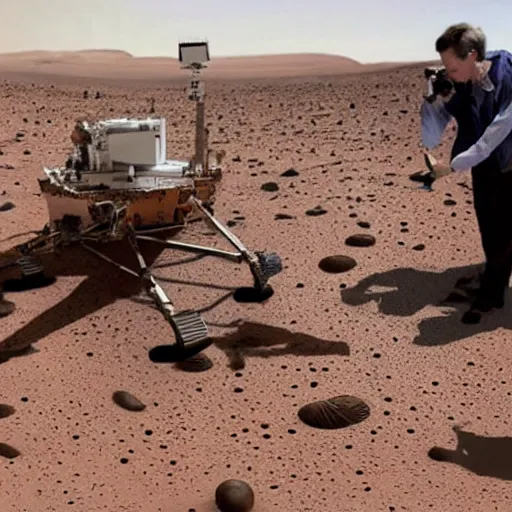 Image similar to mark rutte cleaning up spilled coffee on mars