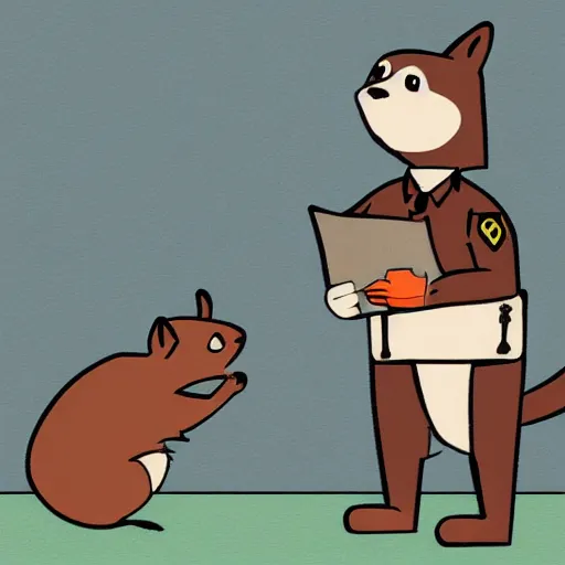 Prompt: a dog cop giving a speeding ticket to a squirrel, digital art