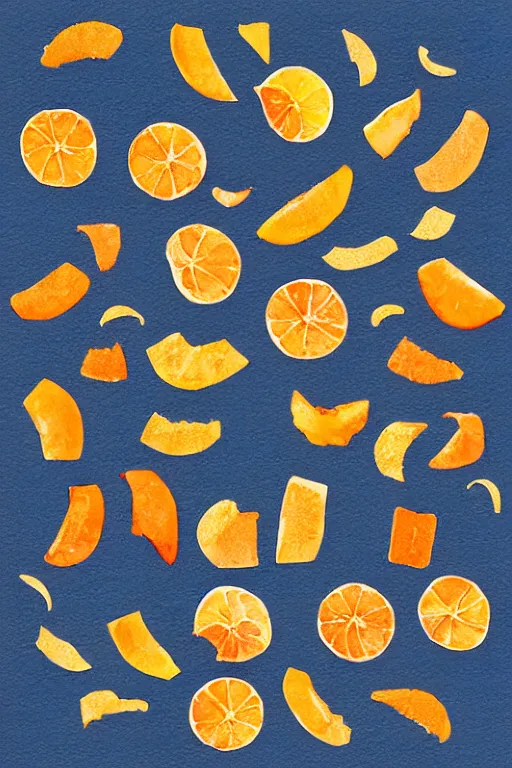 Image similar to minimalist watercolor art of dried orange slices on white background, illustration, vector art