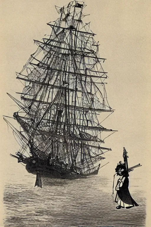 Prompt: 19th century wood-engraving of a Meiji era Japanese land warship walking on two legs, whole page illustration from Jules Verne book, art by Édouard Riou Jules Férat and Henri de Montaut, high quality, beautiful, highly detailed, removed watermarks