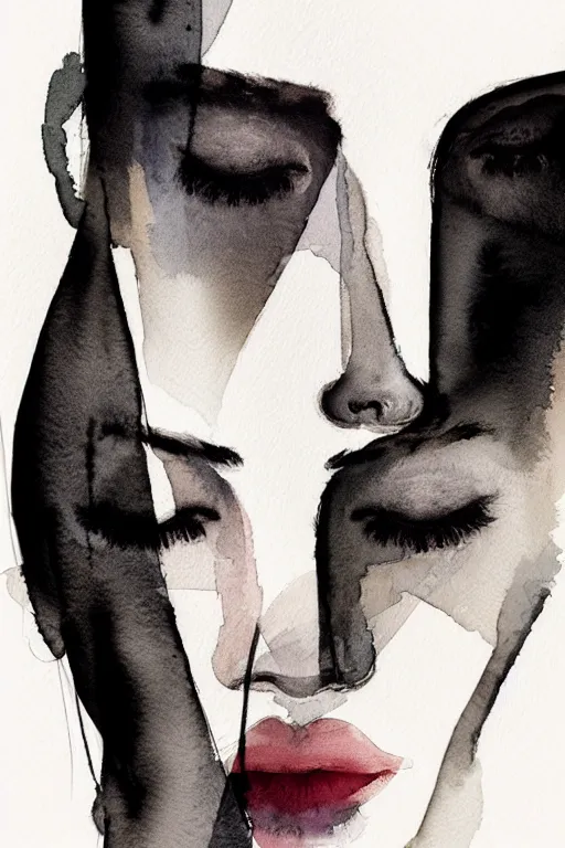 Image similar to beautiful face woman, symmetrical, grey, colorless and silent, watercolor portraits by Luke Rueda Studios and David downton